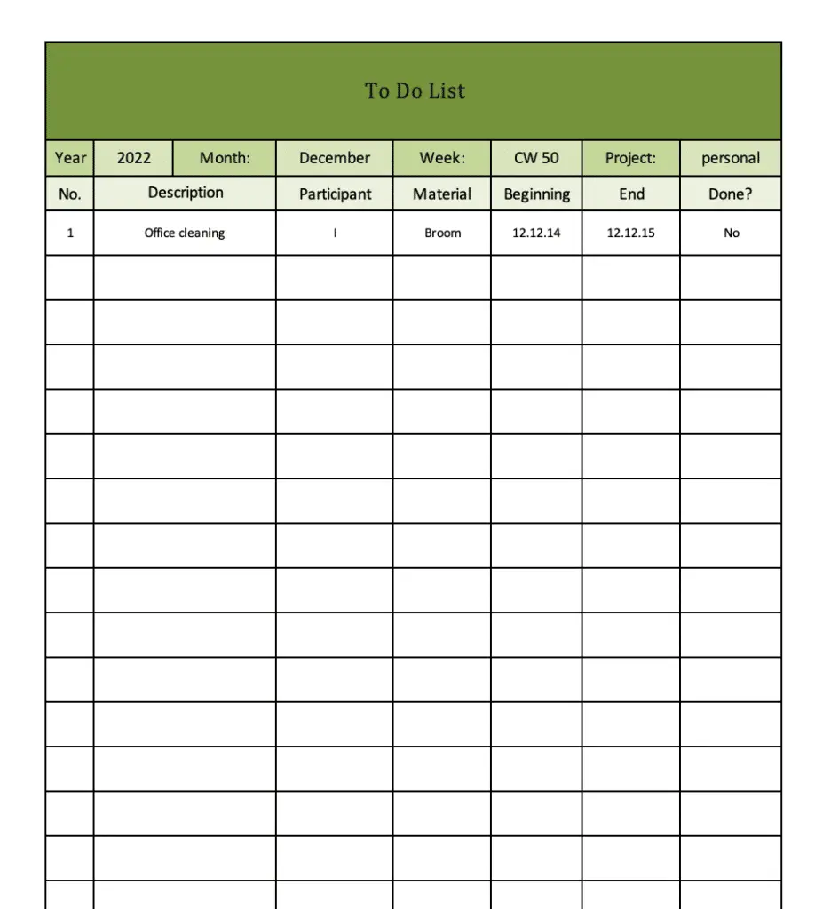 To Do List Excel Template or PDF