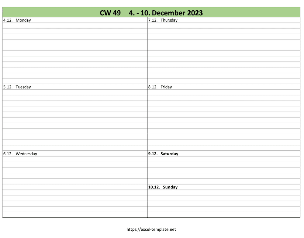 Free Weekly Calendar Excel Template for 2023