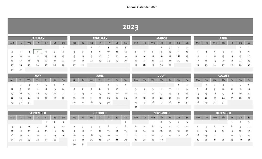 Preview of calendar for 2023