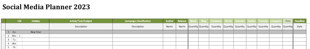 Social Media Planner Details