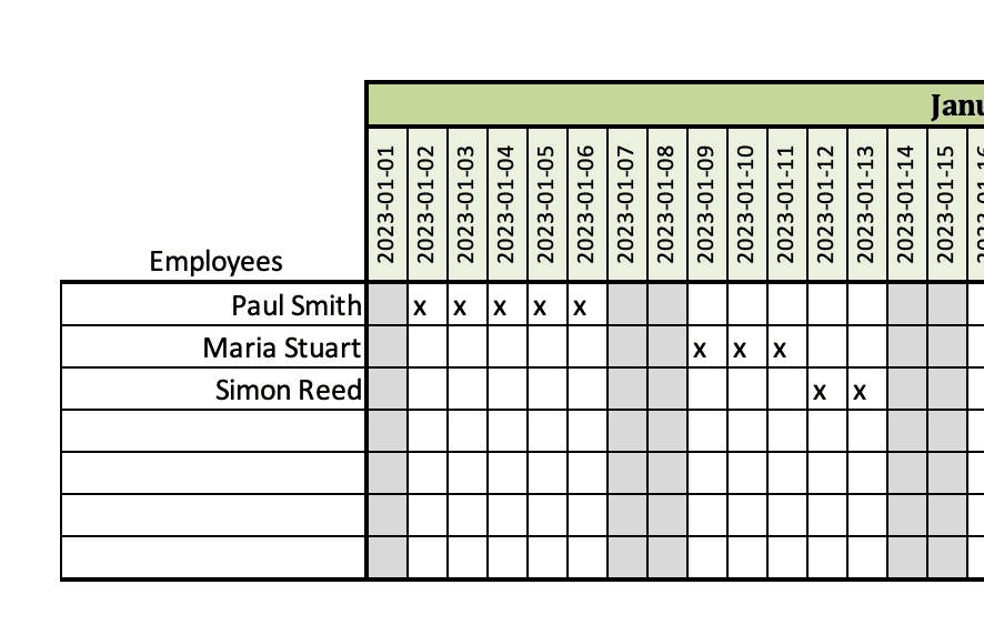 Details and editing the vacation planner 2023