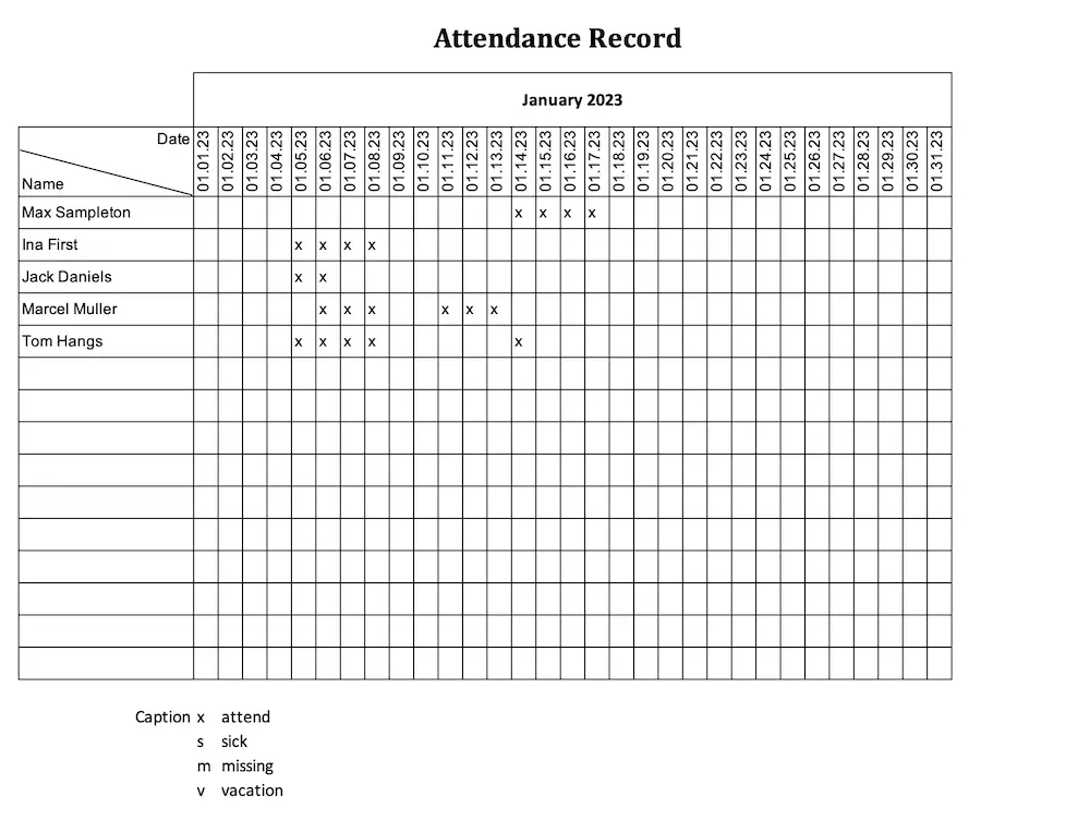 Staff attendance record (Excel Template)