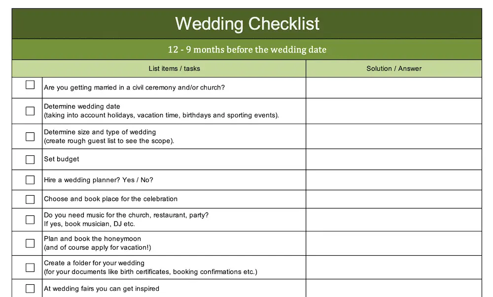 Screenshot wedding checklist (12 - 9 months before)