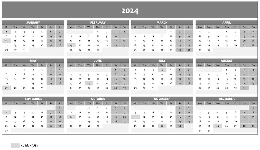 Calendar 2024 with Excel