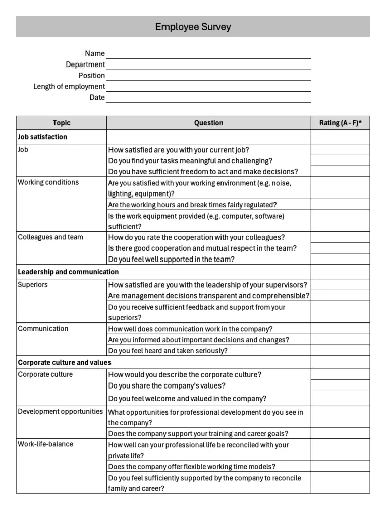 Employee survey Excel template