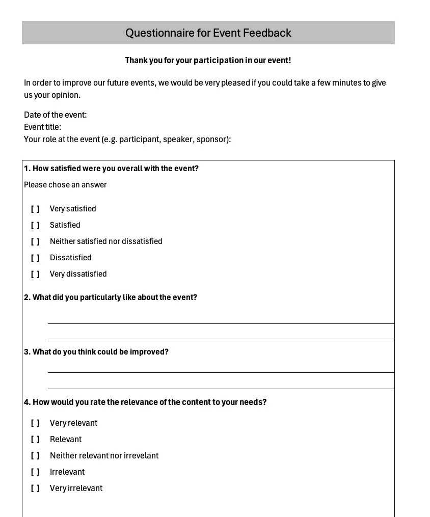 Eventfeedback Questionnaire (Screenshot)