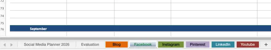 Worksheets for many social media platforms